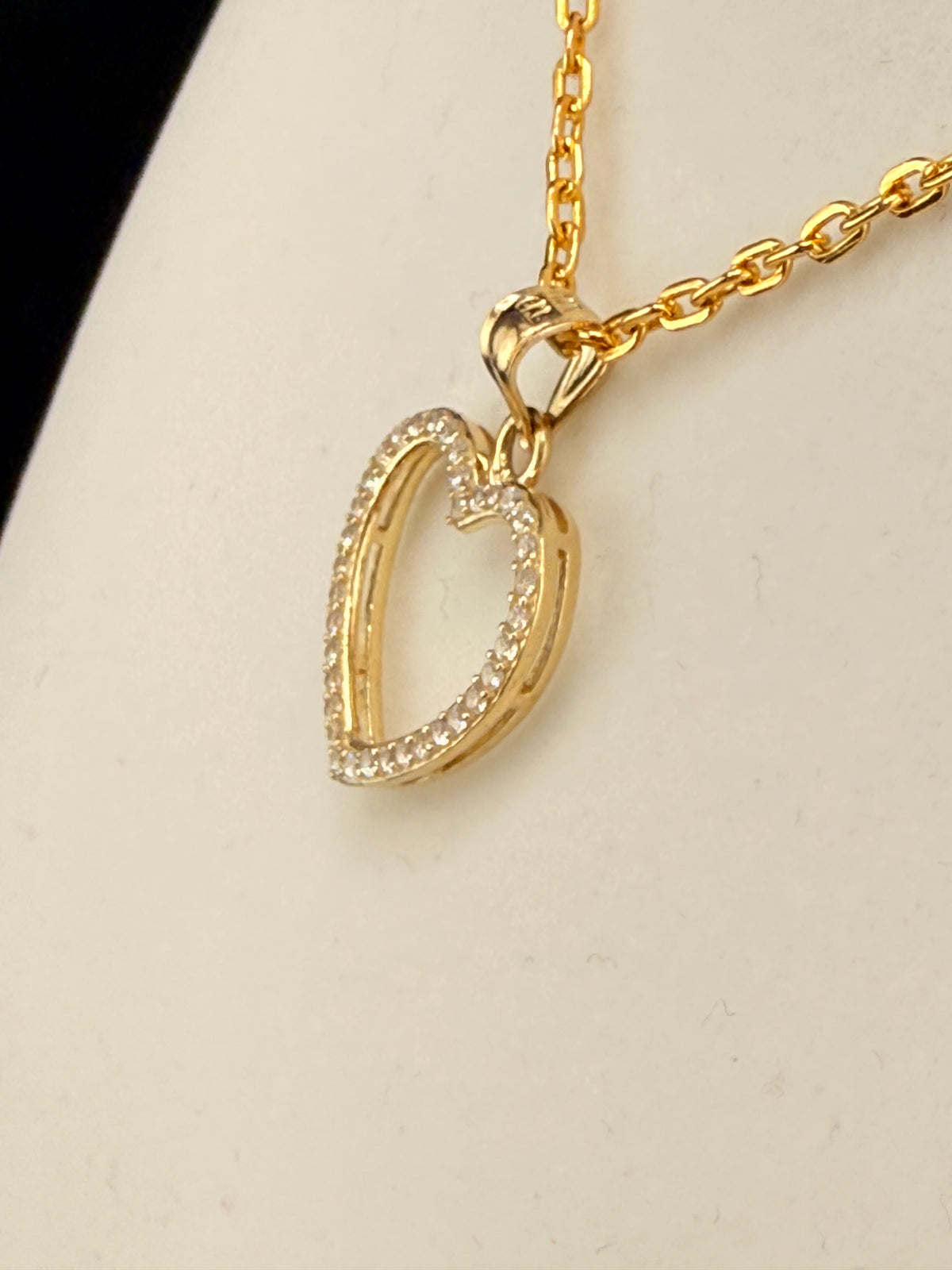 14K Solid Gold CZ Diamond Open Heart Pendant