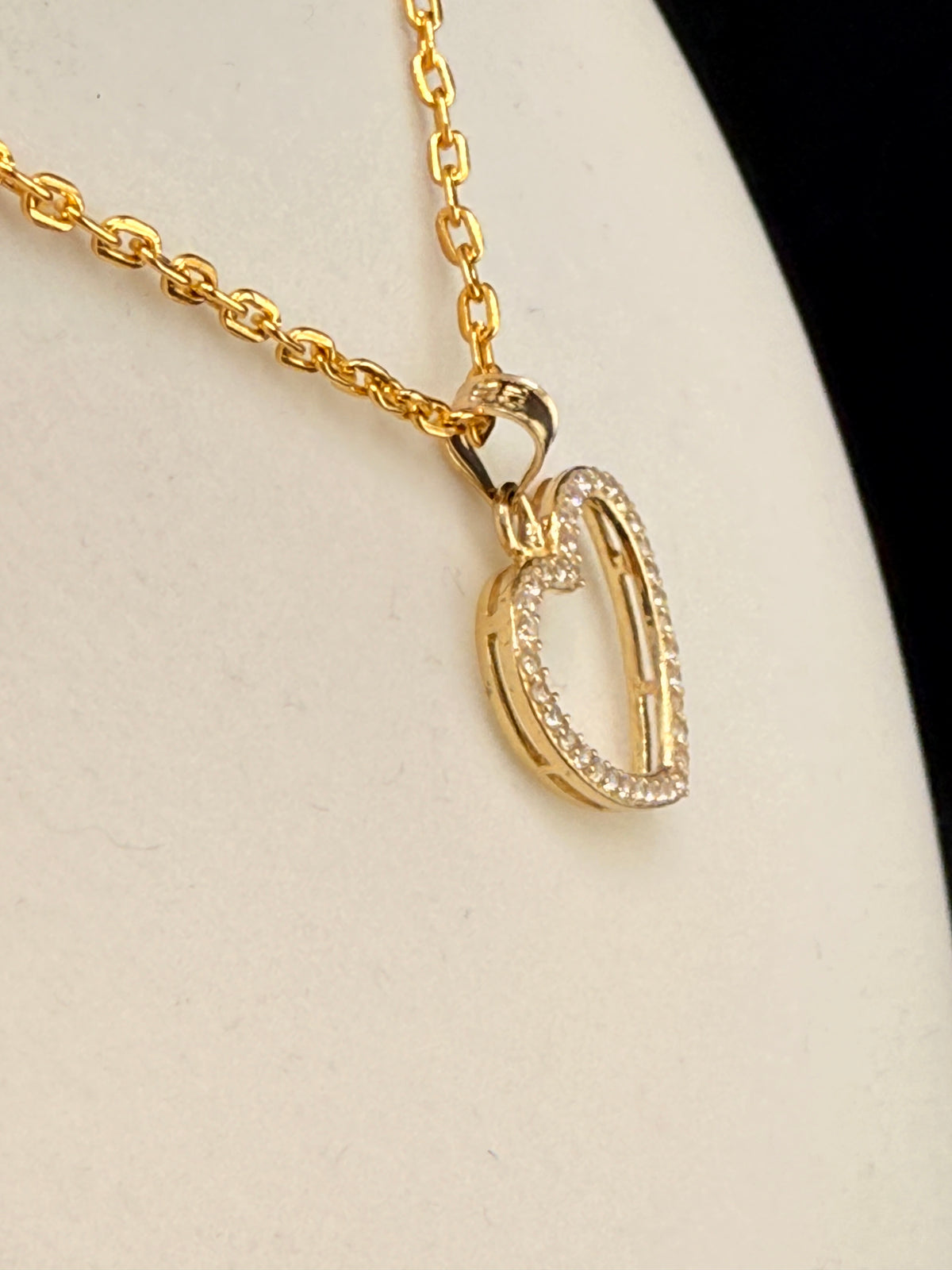 14K Solid Gold CZ Diamond Open Heart Pendant