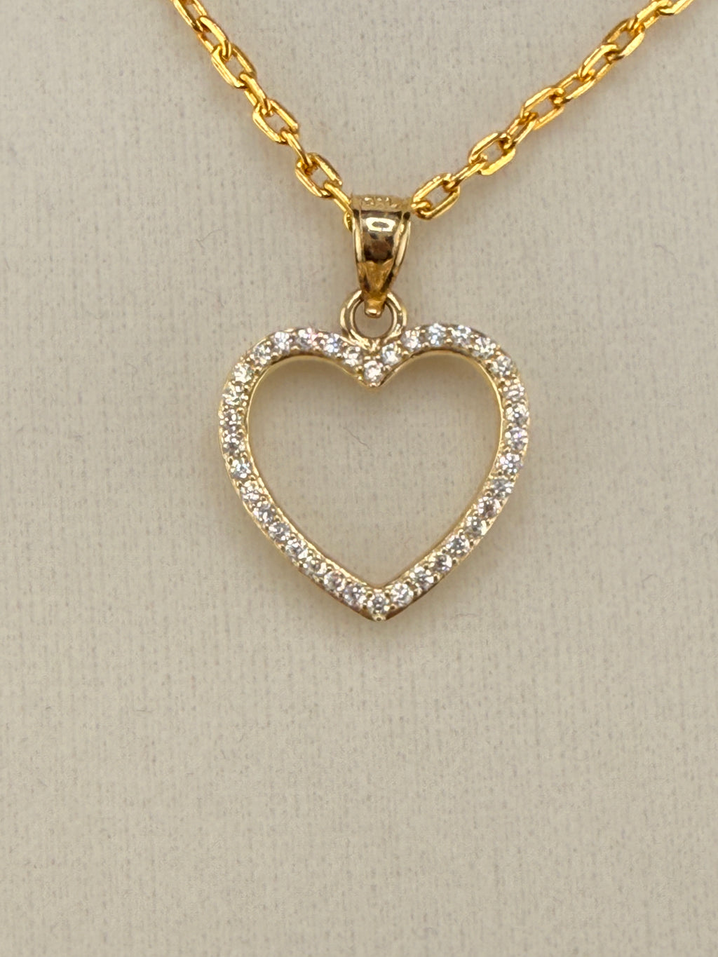 14K Solid Gold CZ Diamond Open Heart Pendant