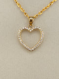 14K Solid Gold CZ Diamond Open Heart Pendant
