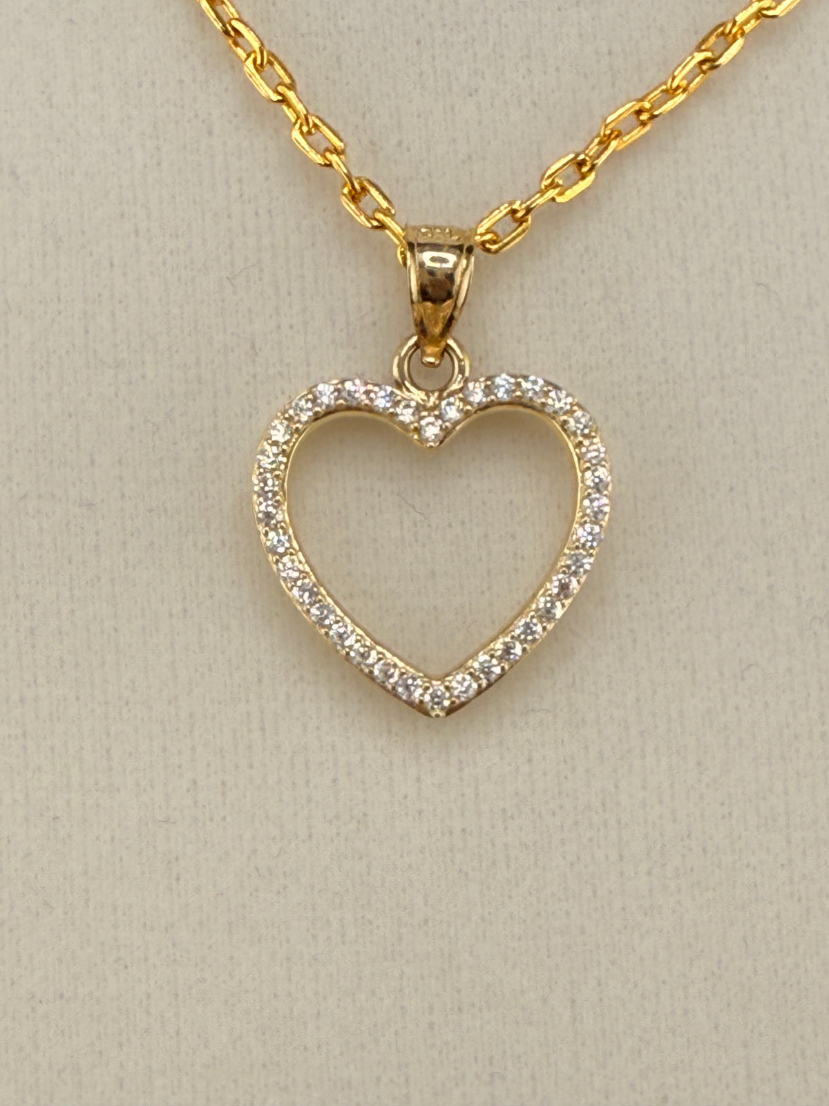 14K Solid Gold CZ Diamond Open Heart Pendant