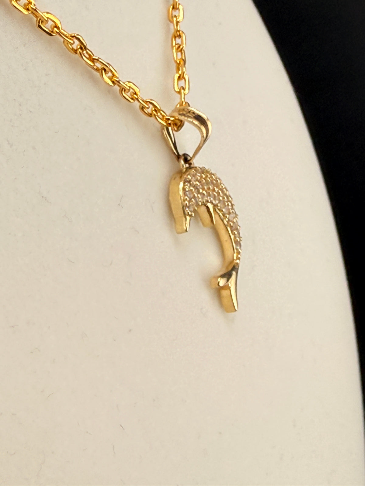 14K Gold CZ Diamond Dolphin Pendant