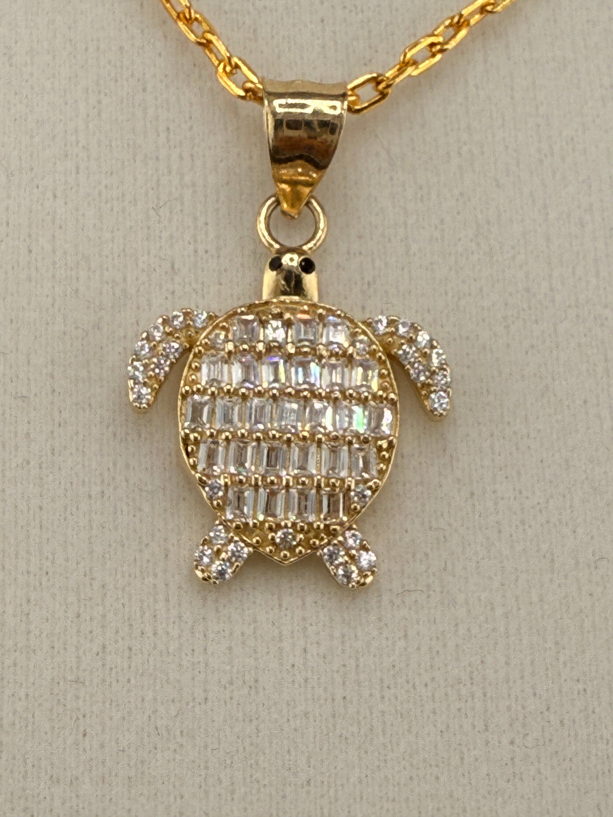 14K Gold CZ Diamond Turtle Pendant