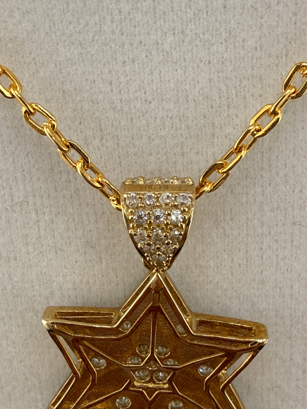 10K Solid Gold Star of David CZ Diamond Pendant