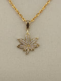 10K Solid Gold CZ Diamond-Encrusted Herbal Leaf Pendant
