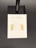 14K Solid Gold Seahorse Earrings with CZ Diamond Chip– Unique Nautical Gold Stud Earrings| Wholesale Price Jewelry