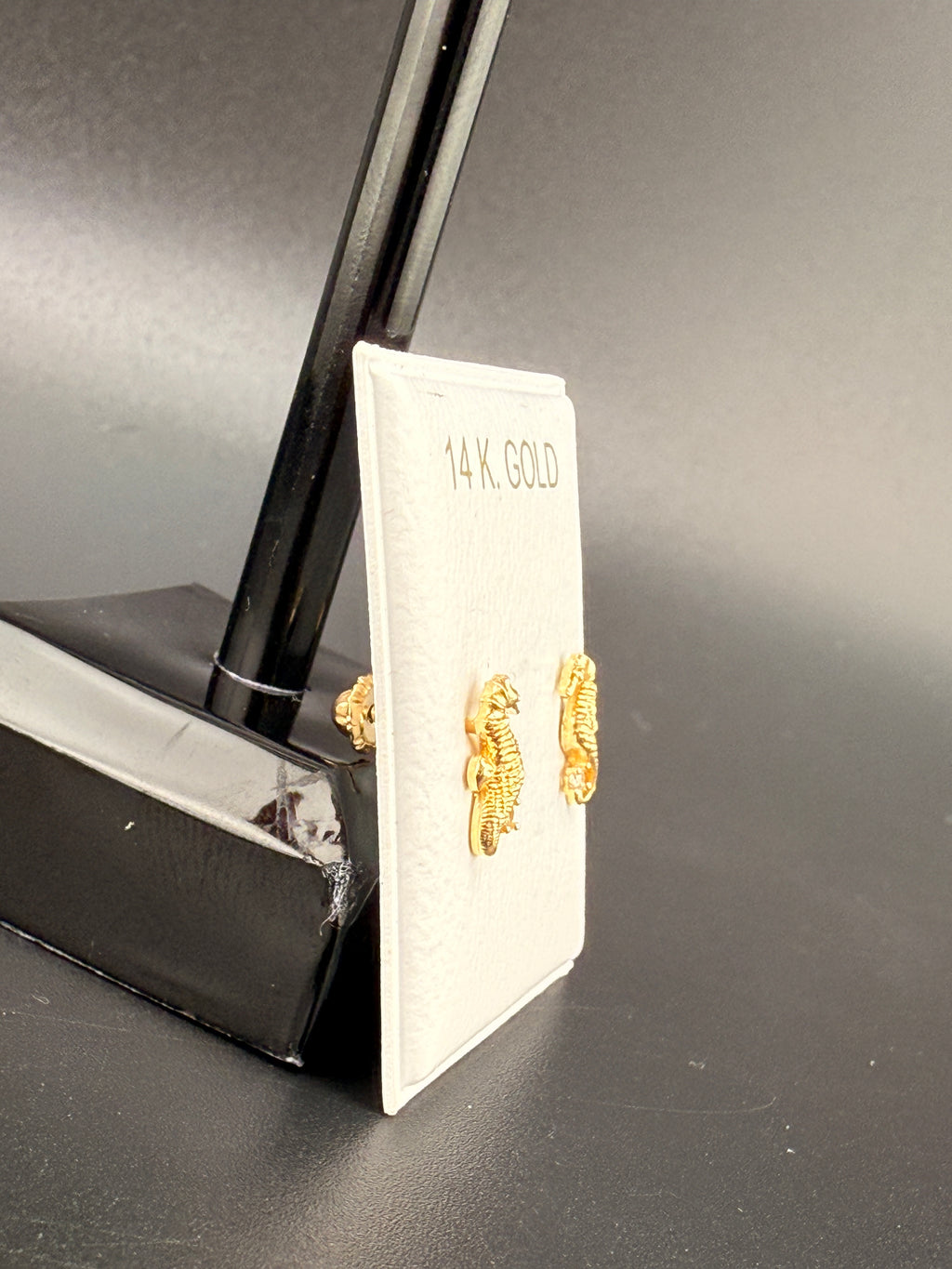 14K Solid Gold Seahorse Earrings with CZ Diamond Chip– Unique Nautical Gold Stud Earrings| Wholesale Price Jewelry