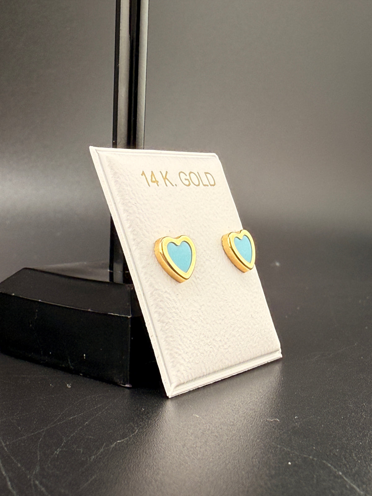 14K Gold Baby Blue Heart Earrings – Real Gold Heart Studs | Jewelry Connect Wholesale Price