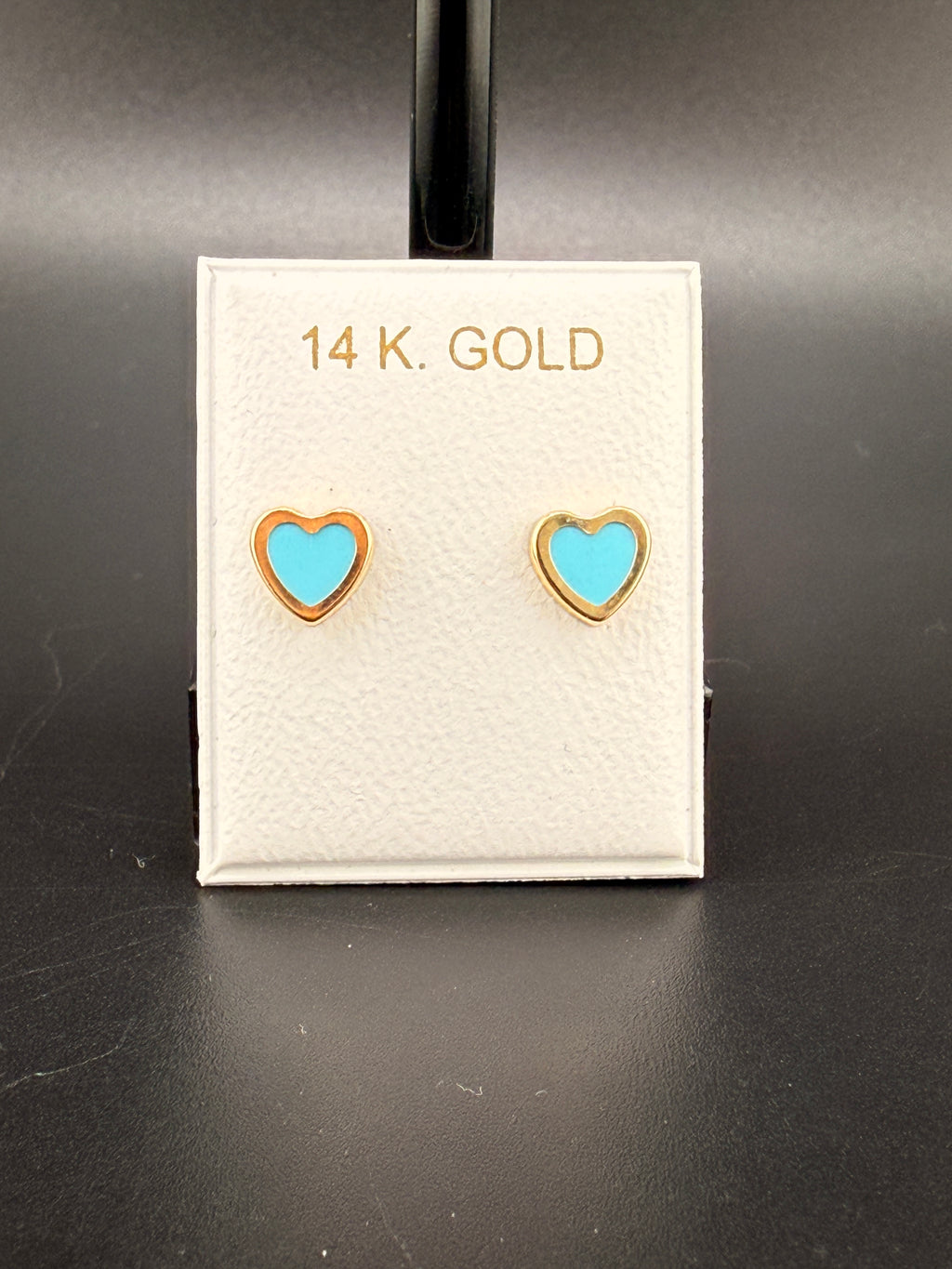 14K Gold Baby Blue Heart Earrings – Real Gold Heart Studs | Jewelry Connect Wholesale Price