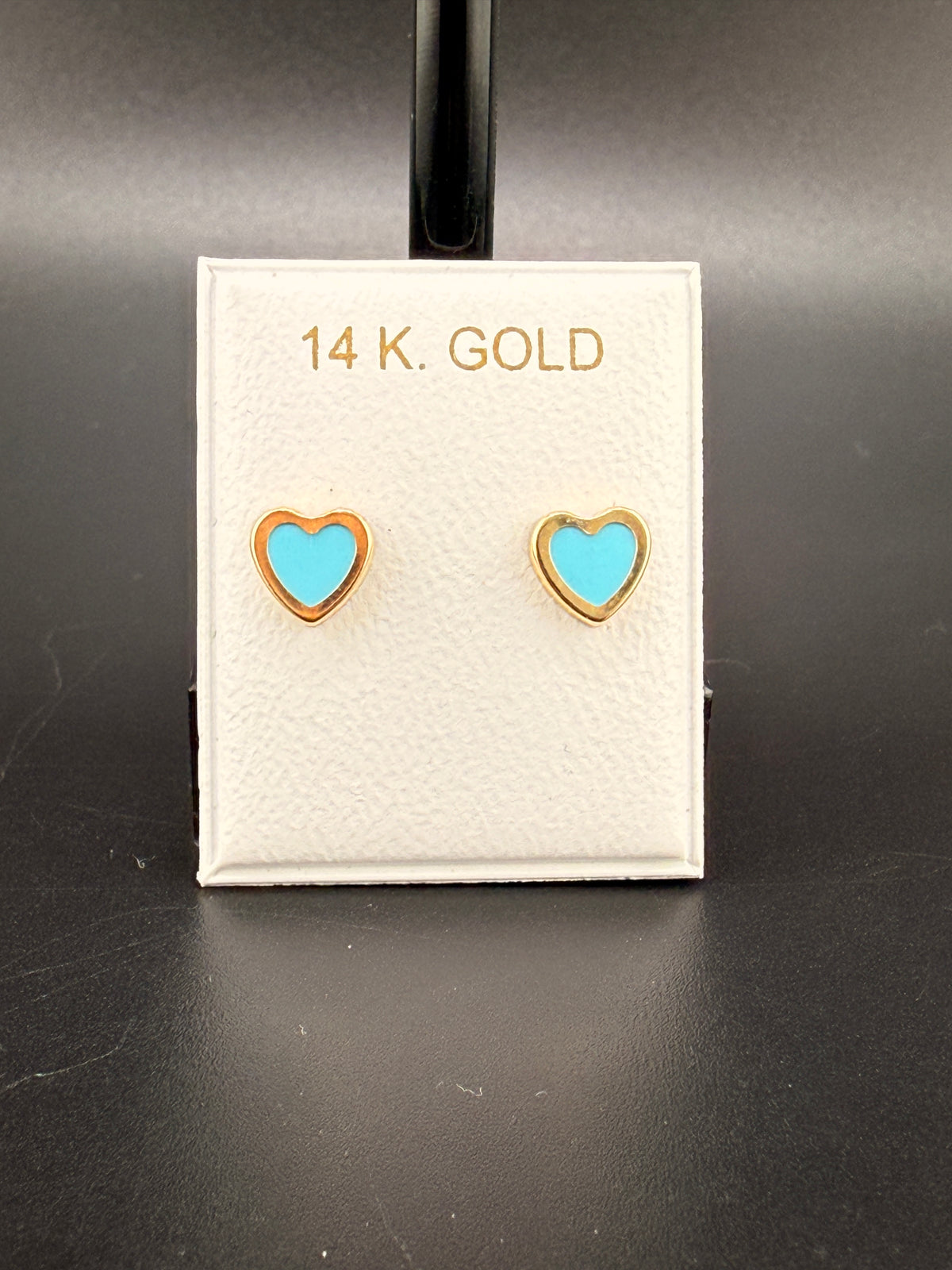 14K Gold Baby Blue Heart Earrings – Real Gold Heart Studs | Jewelry Connect Wholesale Price