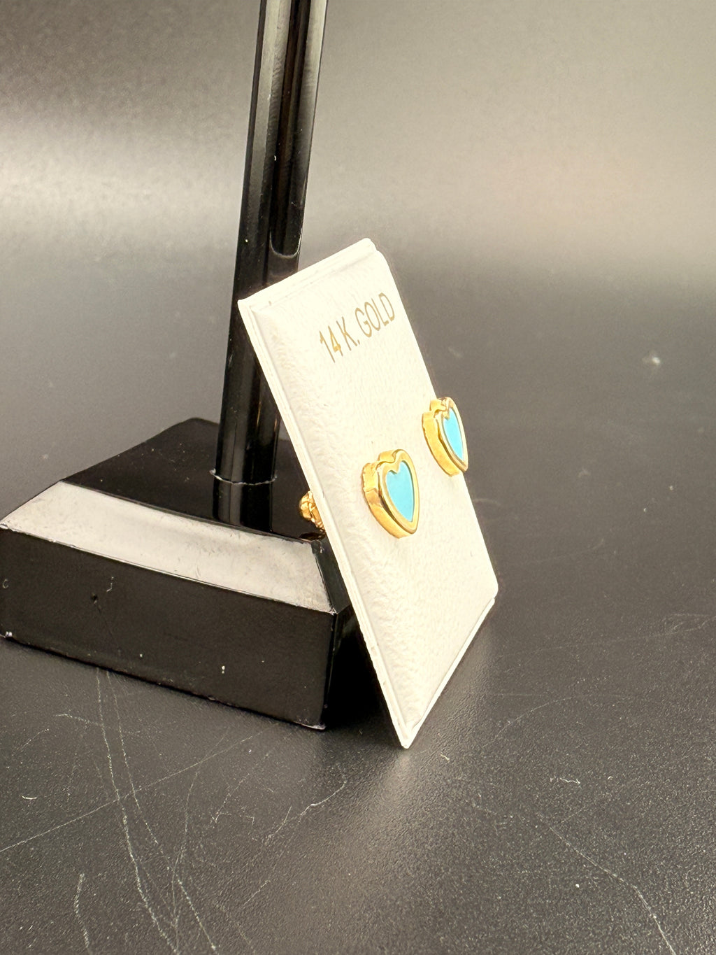 14K Gold Baby Blue Heart Earrings – Real Gold Heart Studs | Jewelry Connect Wholesale Price