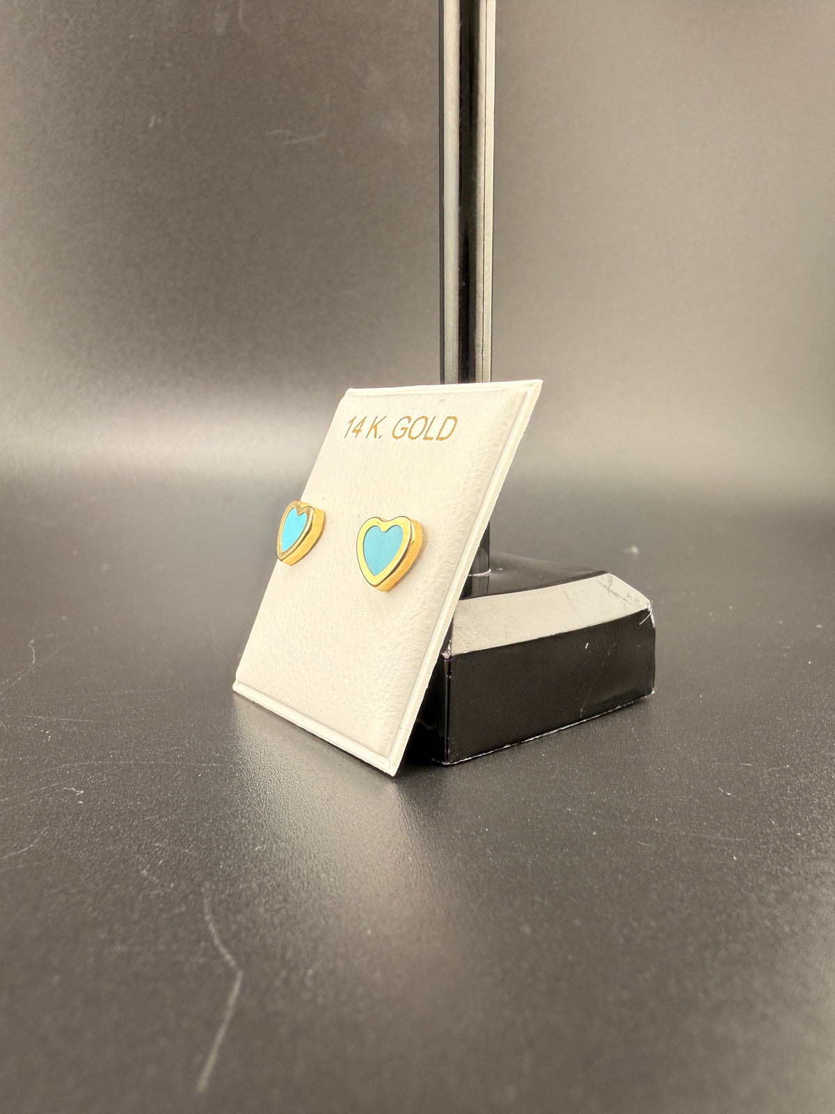 14K Gold Baby Blue Heart Earrings – Real Gold Heart Studs | Jewelry Connect Wholesale Price