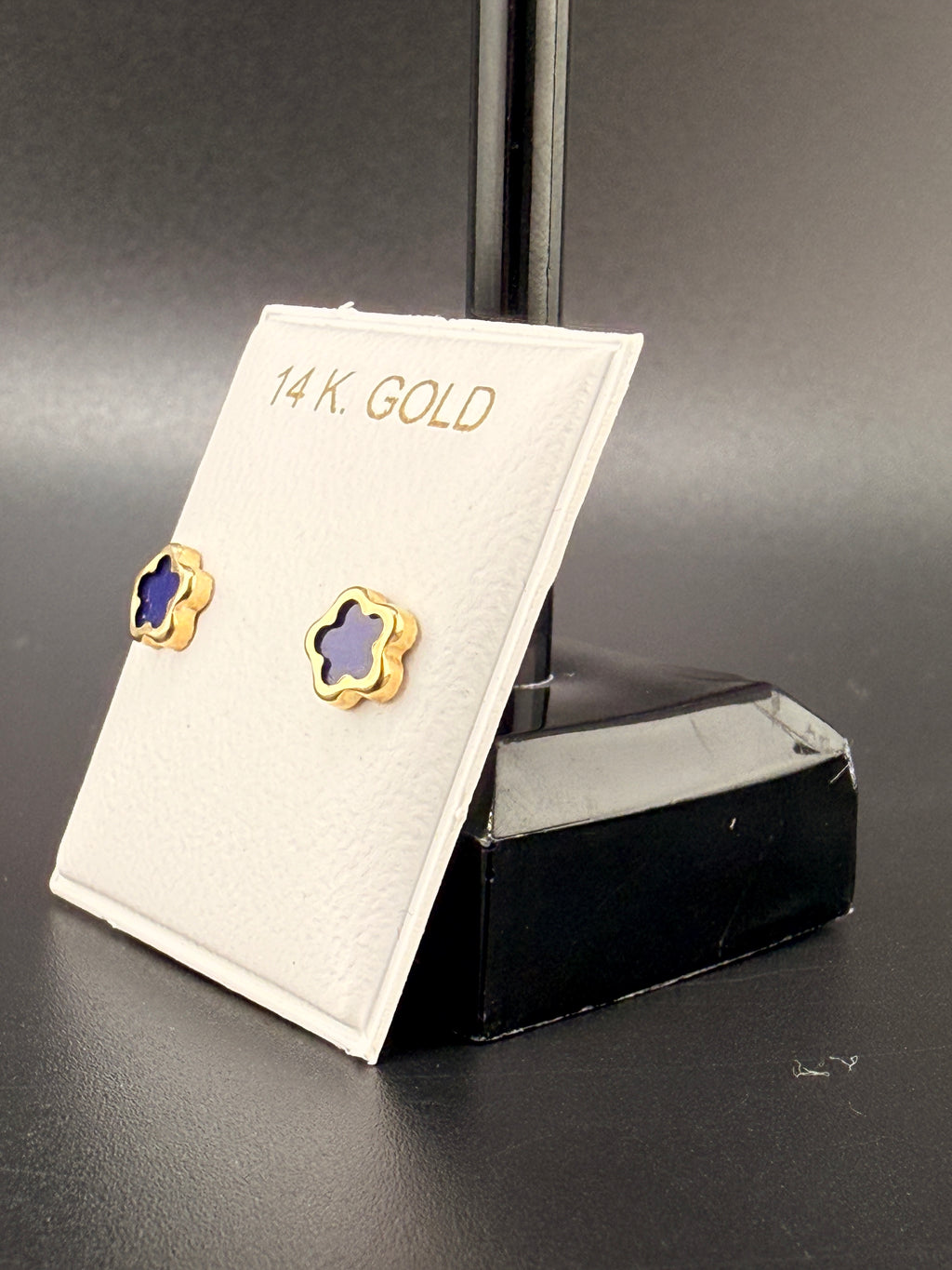 14K Gold Navy Blue Cloverleaf Earrings – Luxury Clover Stud Earrings | Jewelry Connect Wholesale Price