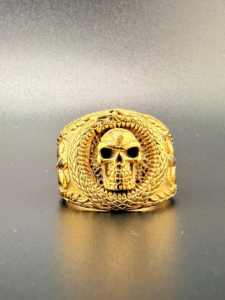 14K Gold Bonded Sterling Silver Skull Ring - 8.25