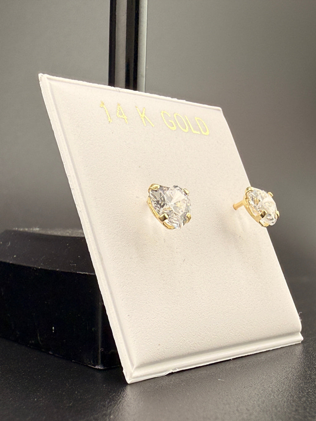 14K Gold 2CT CZ Diamond Heart Stud Earrings
